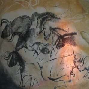 Detail Chauvet Cave in France cave paintings of horses. Click image to read more on Wikipedia.