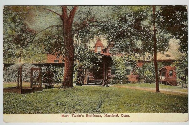 Postcard Twain house in Hartford, Connecticut, USA.